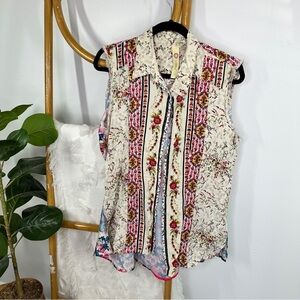 Anthropologie Cyrena Floral Sleeveless Blouse sz L
